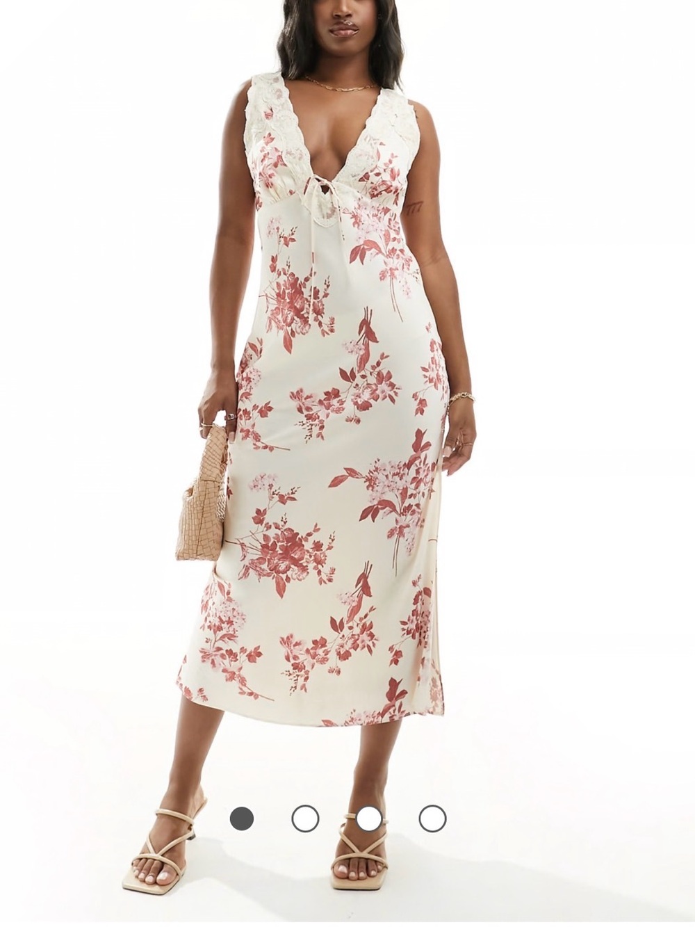 Abercrombie & Fitch floral lace midi slip dress in cream Size Small Floral Fall